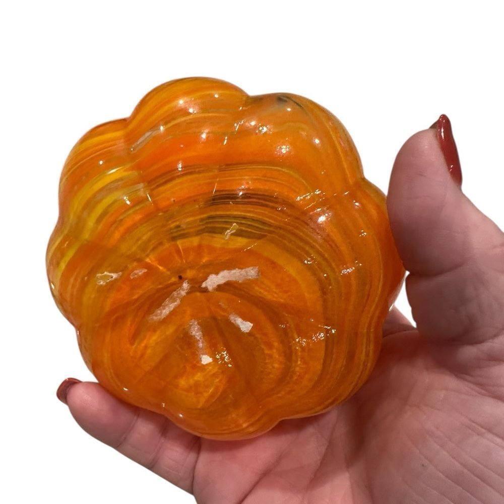 Glass Pumpkin Decor - Orange and Green - Picture 8 of 9